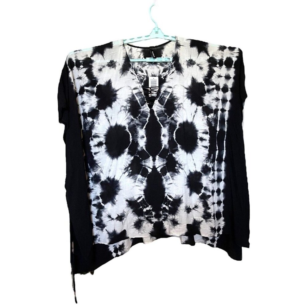 NWT Torrid Womens Black White Tie Dye Swim Coverup Poncho Style Side Ties OS - Picture 4 of 13